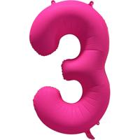 Folieballon Cijfer 3 Neon Roze (86cm)