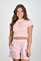 Rotate cropped t-shirt met logo roze