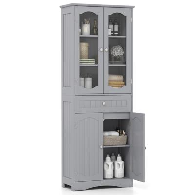 Badkamermeubel Vrijstaande Hoge Kast met 4 Deuren & Lade Grijs 60 x 30 x 160 cm