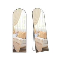 Staande passpiegel met gebogen design en aluminium frame, Inktzwart