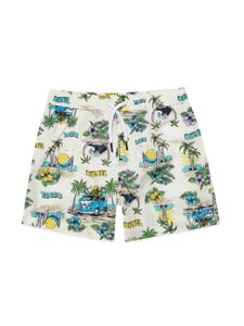 Diesel Kids short de bain à imprimé palmier - Blanc