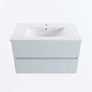 MONDIAZ VICA 80cm badmeubel onderkast Clay 2 lades. Wastafel DENIA midden 1 kraangat, kleur Glanzend Wit.