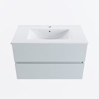 MONDIAZ VICA 80cm badmeubel onderkast Clay 2 lades. Wastafel DENIA midden 1 kraangat, kleur Glanzend Wit.