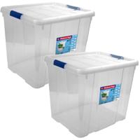 Hega Hogar Opbergbox - 2x - met deksel - 42 x 35 x 35 cm - 35 Liter - Opbergbakken - Transparant