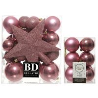 Kerstversiering kunststof kerstballen met piek oud roze 5-6-8 cm pakket van 45x stuks