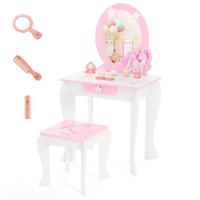 Houten Kinderkaptafel met Krukje & Uitneembare Spiegel & Lade Wit
