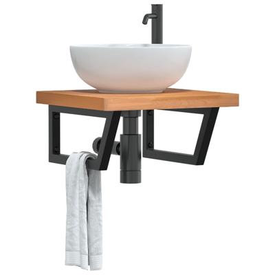 Badkamer wandschap staal en massief beukenhout