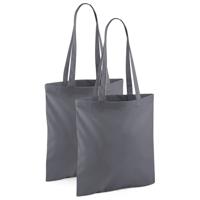 Draagtasje met hengsels - 2x - antraciet - 42 x 38 cm - katoen - 10 liter - boodschappen - gymtas