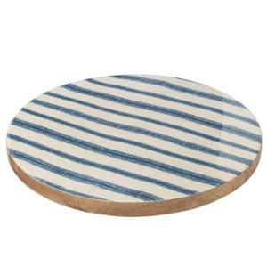 J-Line Draaiplateau Rond Strepen Mangohout Blauw|Wit