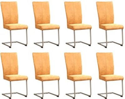 Set van 8 Cognac leren industriële eetkamerstoelen Dry - poot rond rvs - Kenia Leer Cognac (cognac leer)
