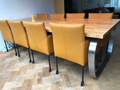 Set van 8 leren kuip eetkamerstoelen - met wieltjes - geel leer - Echt leer, Modern, ontdek de vele Leersoorten en Kleuren bij ShopX
