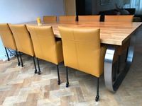 Set van 8 leren kuip eetkamerstoelen - met wieltjes - geel leer - Echt leer, Modern, ontdek de vele Leersoorten en Kleuren bij ShopX