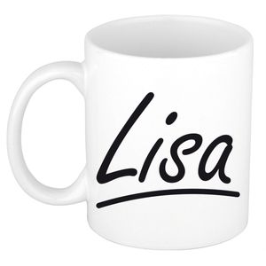 Lisa voornaam kado beker / mok sierlijke letters - gepersonaliseerde mok met naam   -