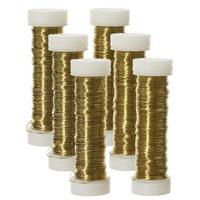 Binddraad/wikkeldraad - 6x rolletjes - goud - 30 m x 0,3 mm - hobbydraad/bloemendraad