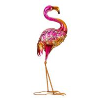 Decoratie vogel beeld - Flamingo - 60 x 23 cm - binnen/buiten - roze - metaal