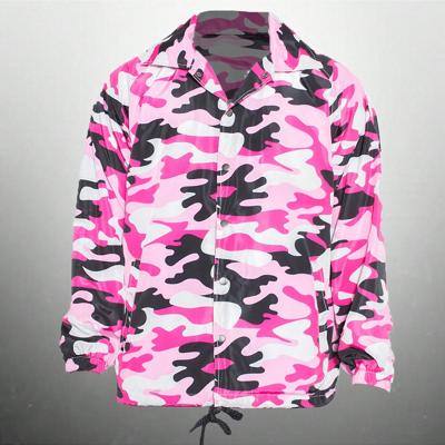 Mens Camo Lilac Fleece Lined Wind-Proof Snap Button Coach Jacket Camo Fuschia / M
