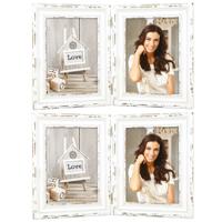 Dubbele houten fotolijst - 2x stuks - vintage wit - geschikt voor foto van 10 x 15 cm - staand
