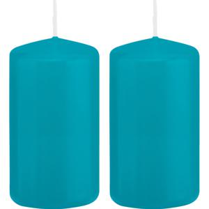 Cilinderkaars/stompkaars - 2x - turquoise - 6 x 12 cm - 40 branduren