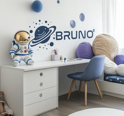 Planeet en aangepaste naam muursticker ruimte
