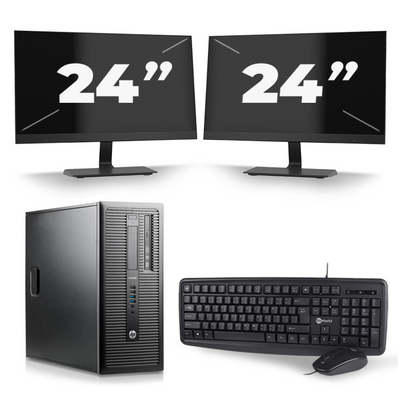 HP ProDesk 600 G1 Tower - Intel Core i3-4e Generatie - 8GB RAM - 256GB SSD - Windows 10 + 2x 24 inch Monitor