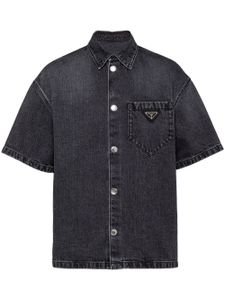 Prada chemise en jean à logo triangle - Noir