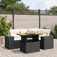 5-delige Loungeset met kussens poly rattan zwart
