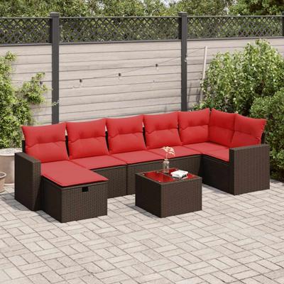 8-delige Loungeset met kussens poly rattan bruin