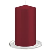 Trend Candles - Stompkaarsen met glazen onderzetters set van 2x stuks - bordeaux rood 8 x 15 cm