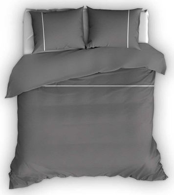 Flanellen Dekbedovertrek Duchesse Antraciet/Wit-140 x 200/220 cm