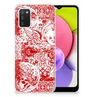 Silicone Back Case Samsung Galaxy A03S Angel Skull Rood