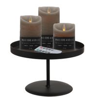 LED kaarsen/stompkaarsen - 3x st - beige - met zwart rond kaarsenbord 22 cm