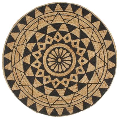 VidaXL Vloerkleed handgemaakt met zwarte print 150 cm jute