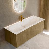 Badmeubel Mondiaz Kurve-Dlux | 120 cm cm | Meubelkleur Dusk | Wastafelkleur Frappe | Solid surface | Wasbak midden spoelbak | 1 kraangat