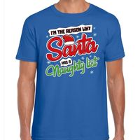 Fout Kerst shirt why santa has a naughty list blauw voor heren - thumbnail