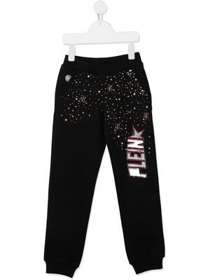 Philipp Plein Junior pantalon de jogging à logo strassé - Noir
