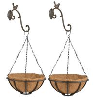 Set van 2x stuks Hanging baskets 30 cm van metaal met ijzeren muurhaken - complete hangmand set