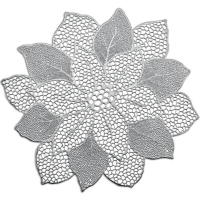 Placemats bloemen vorm - kunststof - 49 x 47 cm - zilver - onderleggers