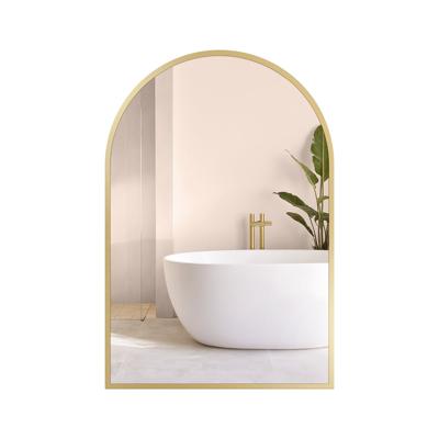 Gebogen wandspiegel met aluminium kader voor badkamer, Lichtgoud