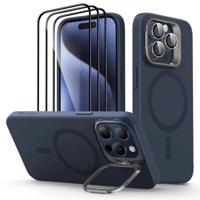 iPhone 15 Pro Cloud Soft Case with Stash Stand Protection Bundle - Dark Blue