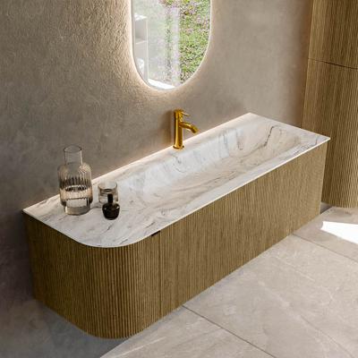 Badmeubel Mondiaz Kurve-Dlux | 135 cm cm | Meubelkleur Dusk | Wastafelkleur Glace | Solid surface | Wasbak rechter zijde spoelbak | 1 kraangat