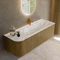 Badmeubel Mondiaz Kurve-Dlux | 135 cm cm | Meubelkleur Dusk | Wastafelkleur Glace | Solid surface | Wasbak rechter zijde spoelbak | 1 kraangat