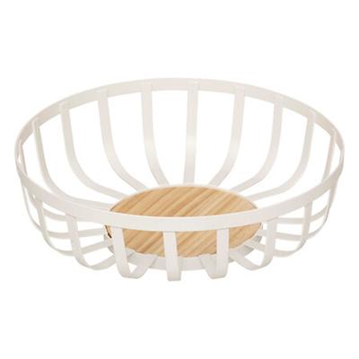 5Five Fruitschaal / Fruitmand Zaragossa - metaal/hout - D28 x H9 cm - wit - rond