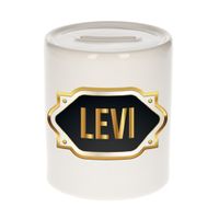 Naam cadeau spaarpot Levi met gouden embleem