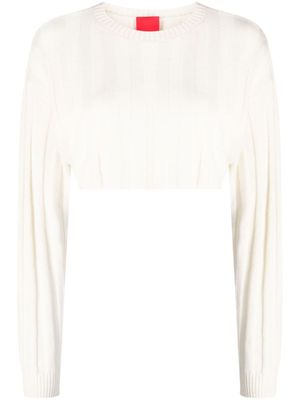 Cashmere In Love pull crop Remy en maille nervurée - Blanc