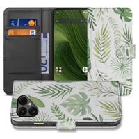 Fairphone 6 | Bookcase | Hoesje met Bladeren Design in Lichtgroen Wit en 3 Pasjes