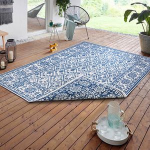 Buitenkleed Duo Vintage - 200x290cm - Blauw Grafisch Vloerkleed - 123vloerkleed.nl is de online webshop voor vloerkleden en woonaccessoires.