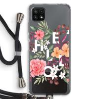 Hello in flowers: Samsung Galaxy A22 5G Transparant Hoesje met koord - thumbnail