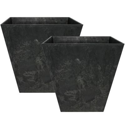 Bloempot/plantenpot - Set van 3x stuks - vierkant - gerecycled kunststof - zwart - D15 en H15 cm