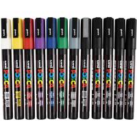 Uni-Posca Posca marker, afm pc-3m, lijndikte 0,9-1,3 mm, fijn, diverse kleuren, 12 stuk/ 1 doos