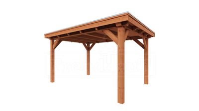 Trendhout Overkapping Siena 415x350 cm- Plat dak- Onbehandeld lariks Douglas hout- Trendhout